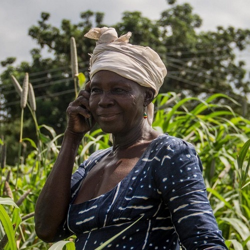 A farmer using a mobile phone