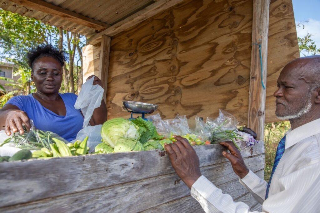 Noreen sells her produce at a local market.