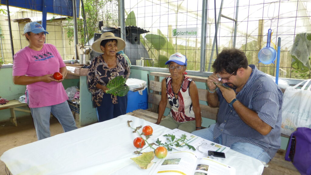 Farmers waiting to speak to an agricultural advisor at a plant clinic in Costa Rica