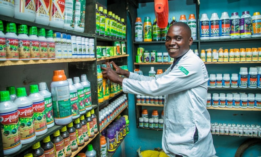 Seryazi, a agro-input dealer in Uganda, in his shop