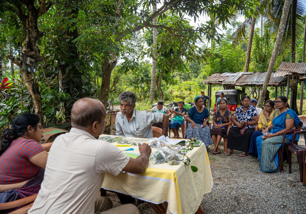 A farmer talks to a plant doctor at a plant clinic in Kandy