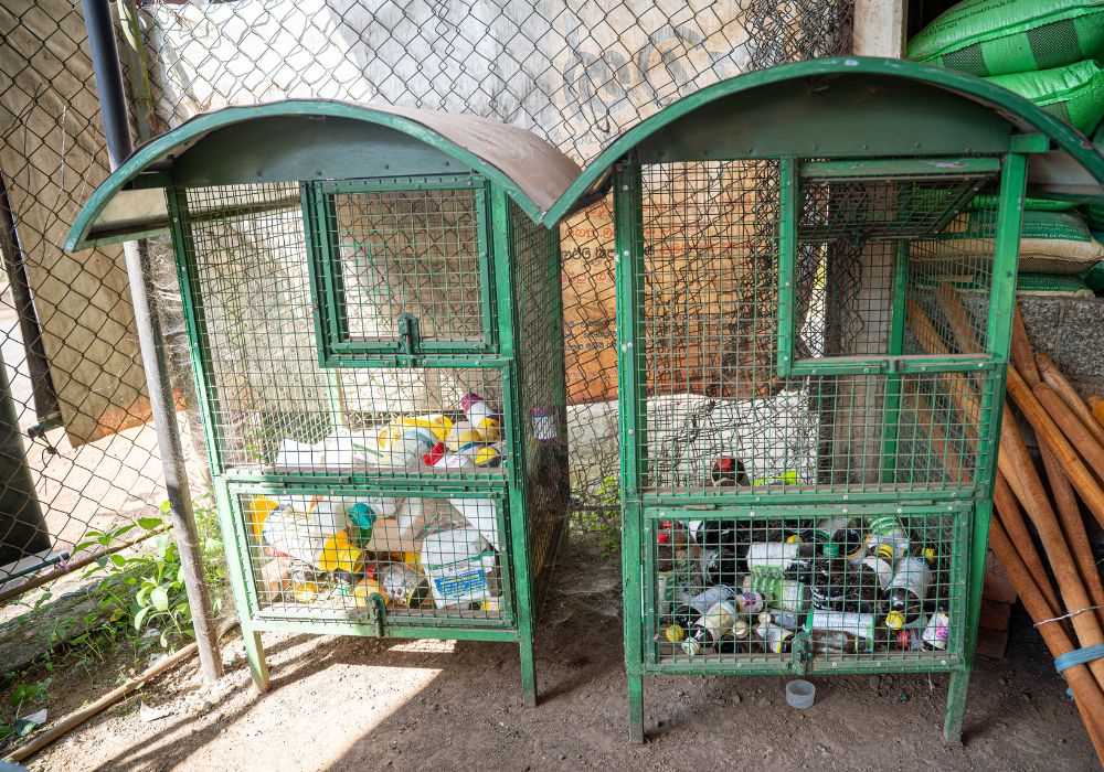 Pesticide container collection point, for the safe disposal of used pesticide bottles