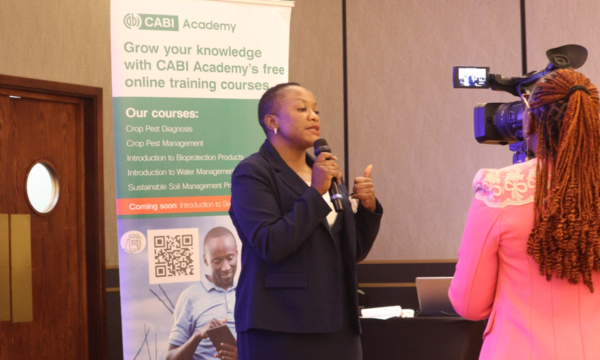 Dr Natasha Mwila, CABI Regional Director for Southern Africa, gives opening remarks at launch of pest risk register