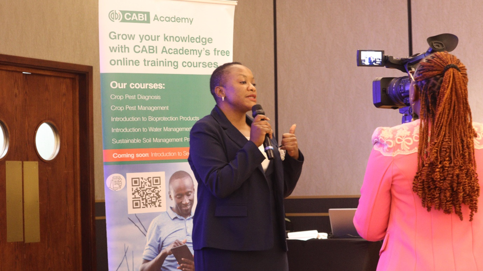 Dr Natasha Mwila, CABI Regional Director for Southern Africa, gives opening remarks at launch of pest risk register